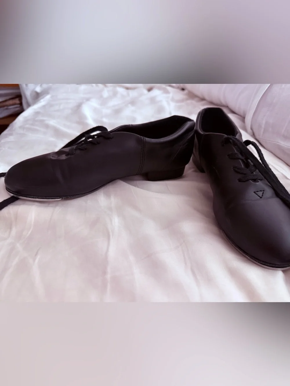 Capezio Tap Dance Shoes Black Leather Lace-Up Women’s 8 WIDE - very good, No Box